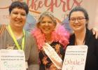  Wendy Vierstraete (left) and her daughter Jade Moorse (right) with the Health Fairy (center) at the summit.
