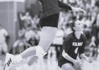 Emma Bottelberghe, left, of Minneota uncorks an attack against Central Minnesota Christian as teammate Nevaeh Hennen (4) looks on last Tuesday. 