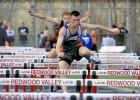 Carter Wente easily won the hurdles. Here he led his closest opponent mid-way through the race.