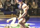 Destin Fier reacts after pinning Preston Welling of Paynesville in their 152-pound match last Thursday in the Section 5A quarterfinals.